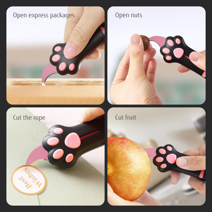 MEOWKIT Cat Paw Box Cutter Retractable with Cat Paw Handle, Multifunctional Knife Set (Black)