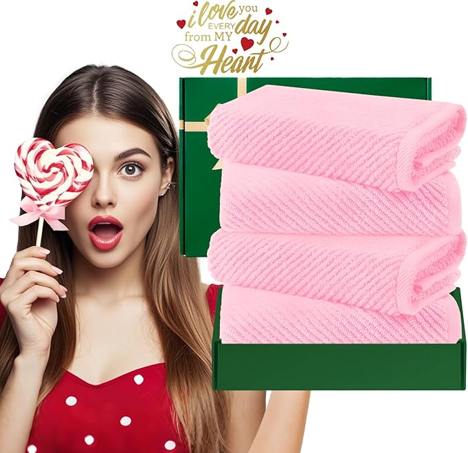 VOOVA & MOVAS Pink Bathroom Hand Towels Set of 4, Large 18" x 28"
