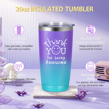 Suhctuptx Thank You Gifts for Women, Employee Appreciation Gift, Appreciation Basket for Coworkers Teachers Employees, Gratitude Box with Canvas Tote Bag Thank You for Being Awesome Tumbler Purple