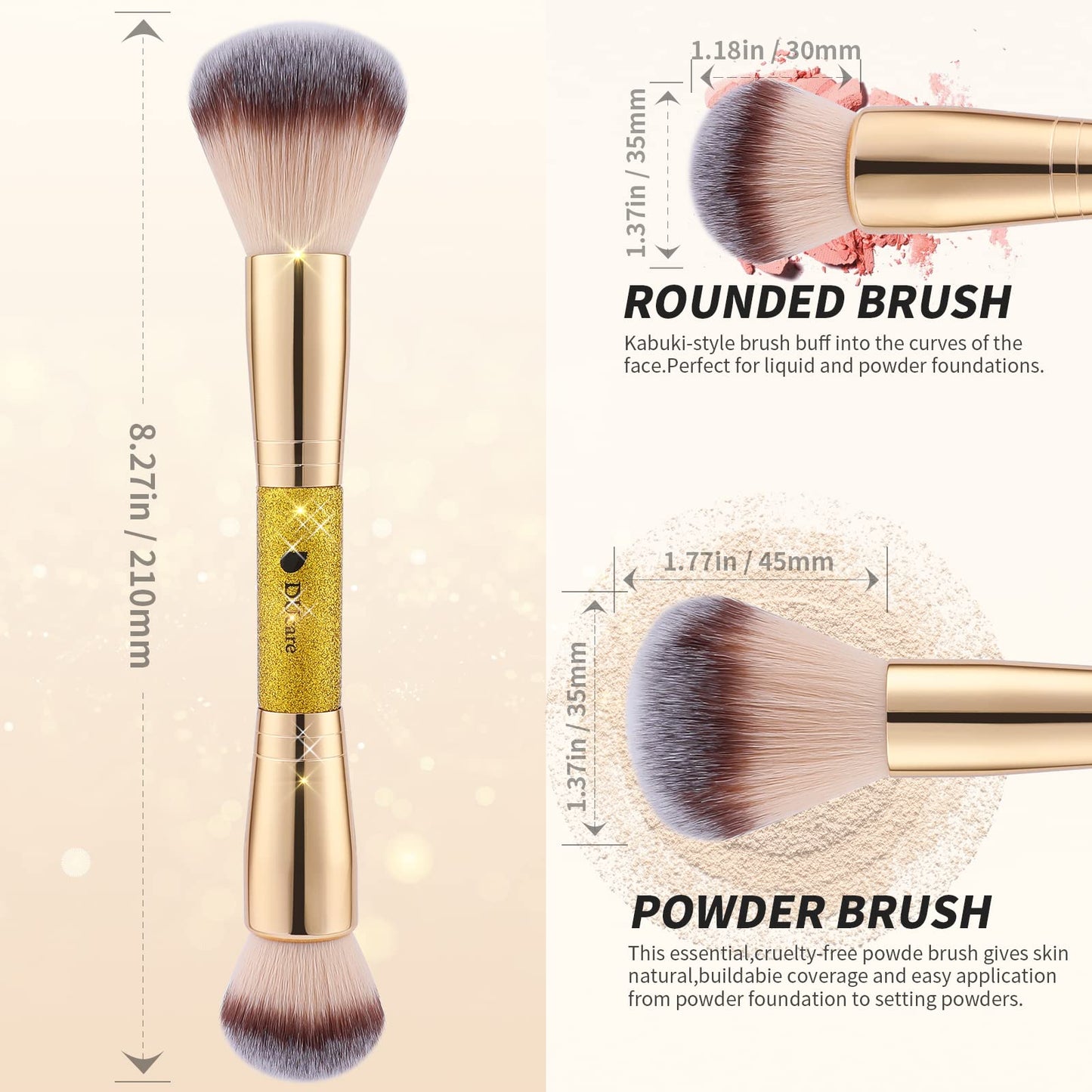 DUcare Foundation Brush Contour Bronzer Makeup Brush Double Ended Self Tanner Brush Sculpting Brush for Blending Liquid Powder Concealer Cream Cosmetics Blush Buffe