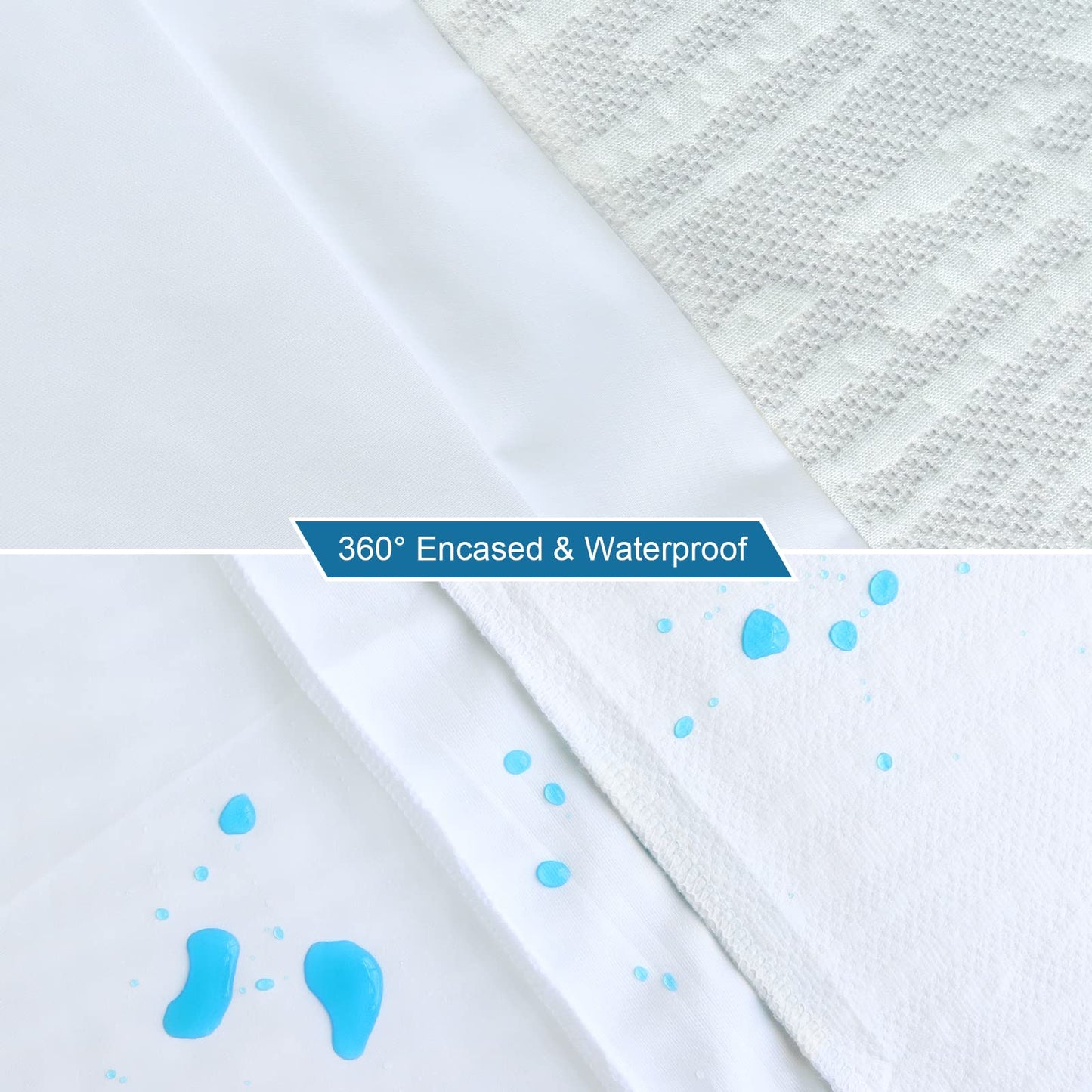 Mattress Topper Cover Protector Queen Size 2 Inch, 100% Waterproof Viscose Cooling Mattress Topper Encasement Zippered with Adjustable Straps, Fit Memory Foam Mattress