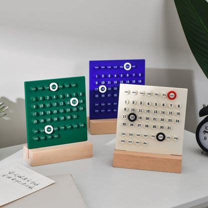 MEMORY FISH Wooden Desk Calendar Perpetual Calendar Retro Home Unique Gifts,Month Date Display, Desk Decorations for Office, Desk Accessories Aesthetic, Cute Desk Decor(Creamy white)