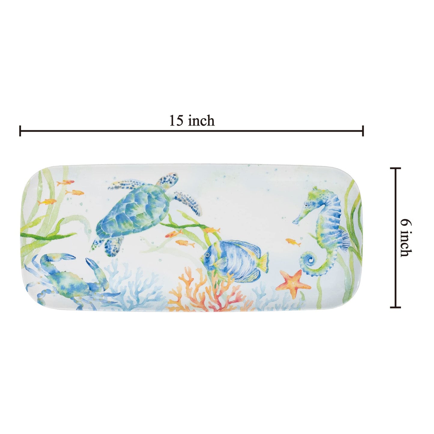 UPware Sea Life Serenade Melamine Serving Tray, 15 x 6.5 Inch Rectangular Serving Platter, BPA Free Food Tray for Party Entertaining