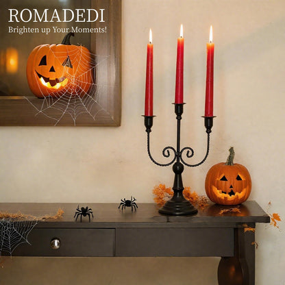 Romadedi Candelabra Black Candle Holders: 3 Arm Halloween Candlestick Holder 11.8" Gothic Home Decor for Party Table Centrepiece Mantel Christmas, Set of 2