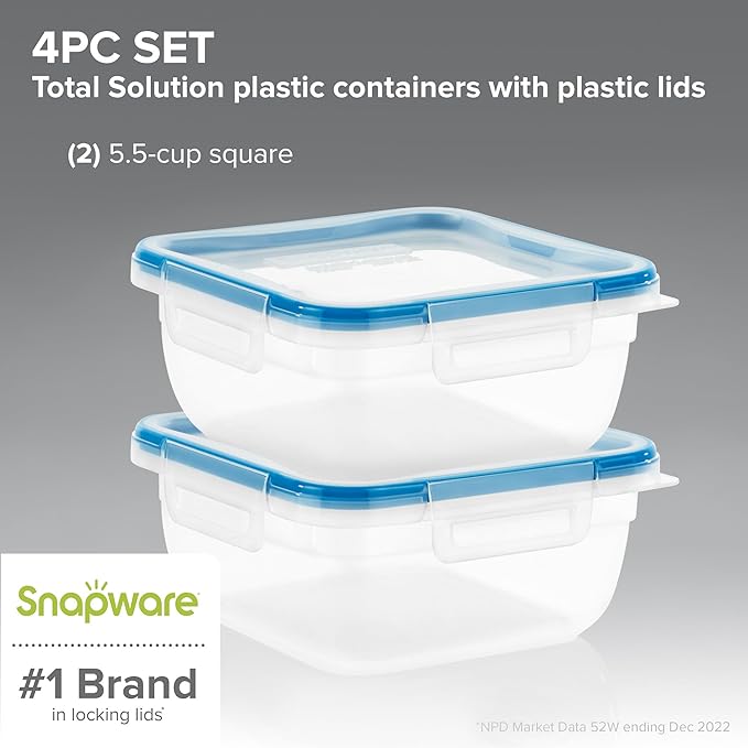 Snapware Plastic Total Solution 2-Pack Food Storage Containers Set, Leakproof &