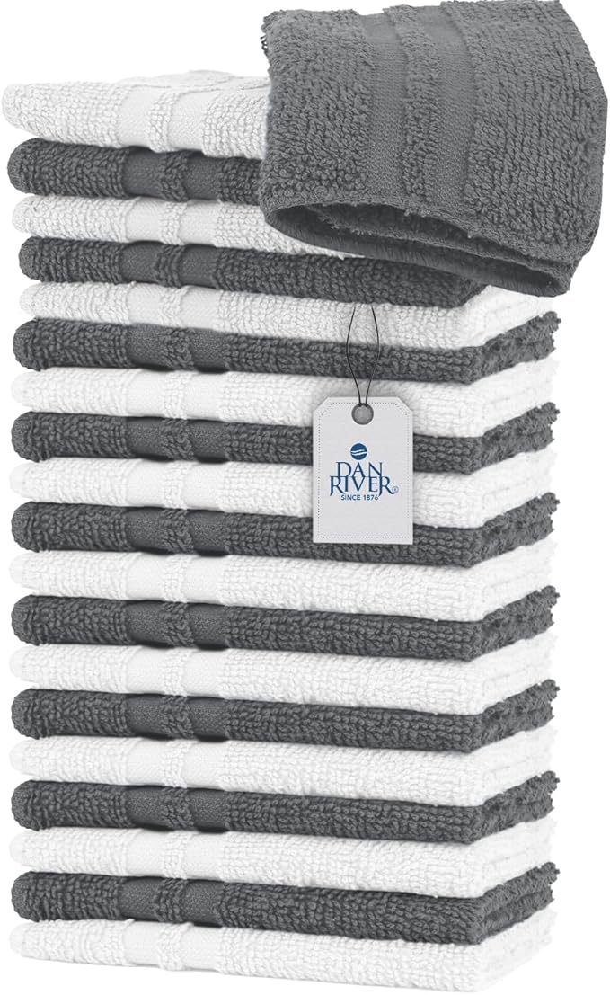 DAN RIVER 100% Cotton Washcloths 20 Pack Premium Quality Face and Body Cloth