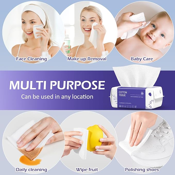 Disposable Face Towel 600 Count, Face Clean Towels, Soft Cotton Dry Wipes