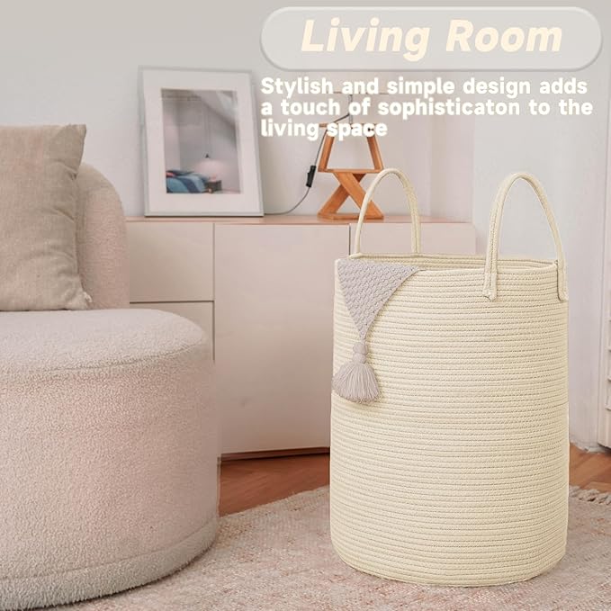 Large Woven Laundry Basket Hamper, 100L Cotton Rope Storage Bin