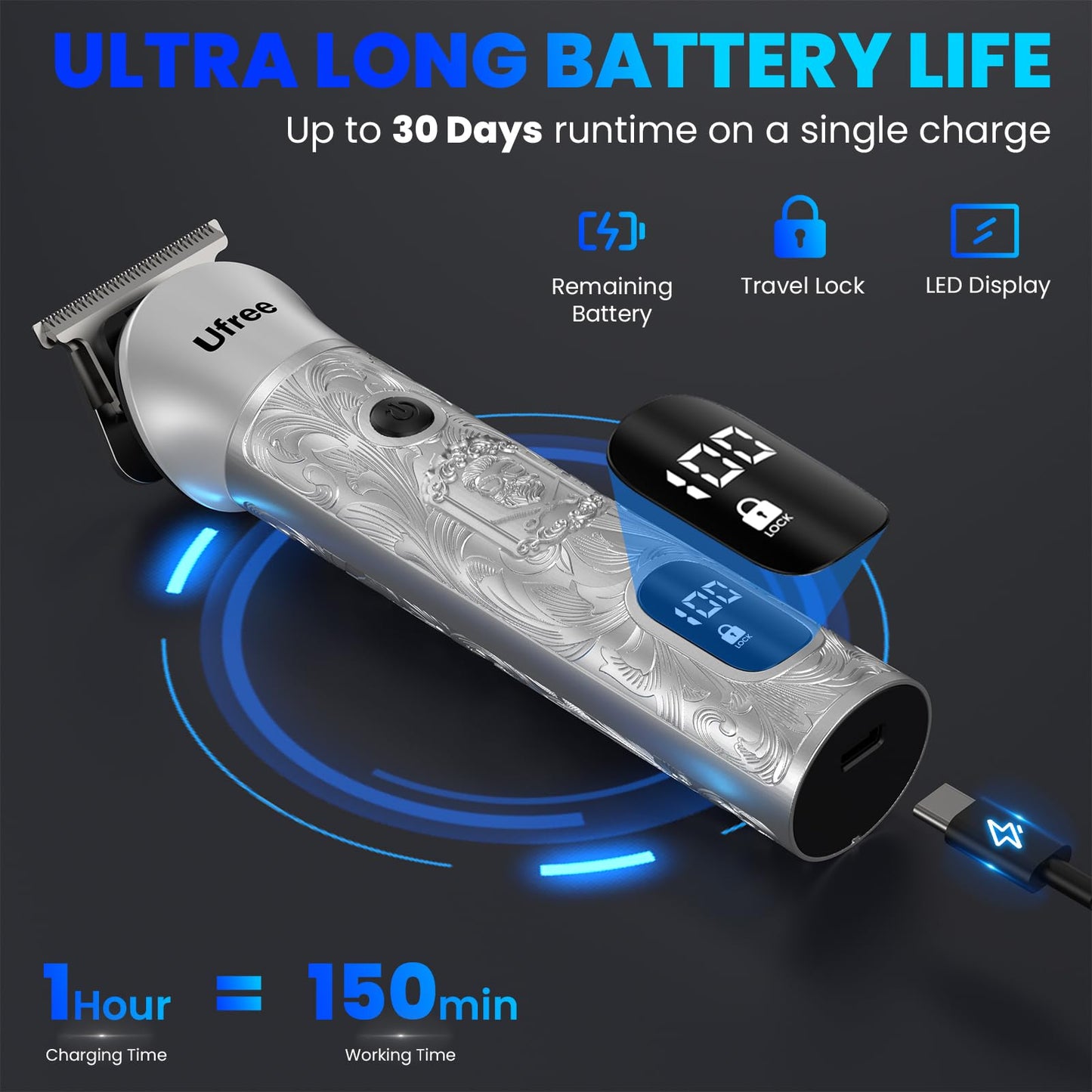 Ufree Beard Trimmer for Men, Electric Razor Shaver, Cordless Hair Clipper Shaving Kit for Mustache Body Nose Ear Hair Facial, Adjustable Beard Grooming Kit Birthday Gifts for Men