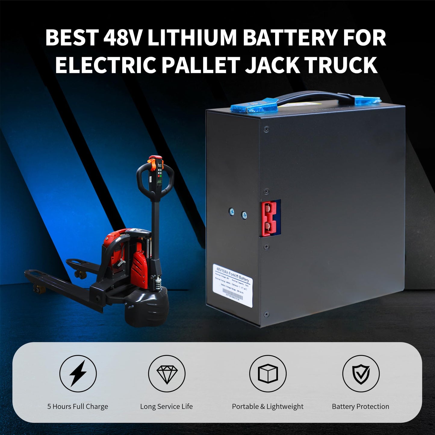 48V/15Ah Lithium Battery for Electric Pallet Jack Truck, Built-in Smart BMS, Perfect for HANGCHA CBD15-WS, HYSTER PC15, ZOOMLION TB20E, EPT40H EPT33H, 48V Lifepo4 Battery with Multiple Protection
