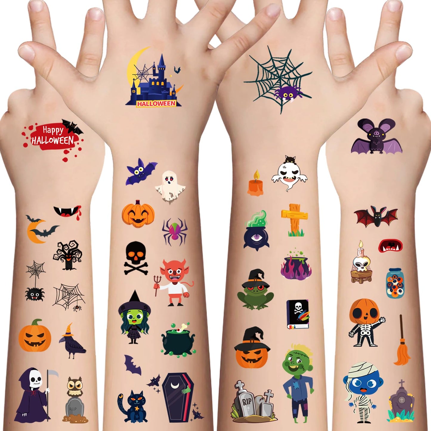 Temporary Tattoos for Kids - 360 Piece Bulk Halloween Trick or Treat Fake Tattoos for Boys & Girls Assorted Prizes Party Favor Goody Bag Stuffers - 20 Sheets