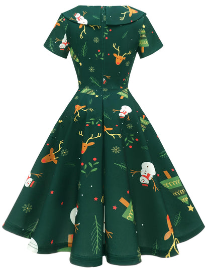 Wedtrend Women's 1950s Vintage Audrey Hepburn Style Cocktail Swing Dresses WTP20007ArmygreenChristmasDeerXS