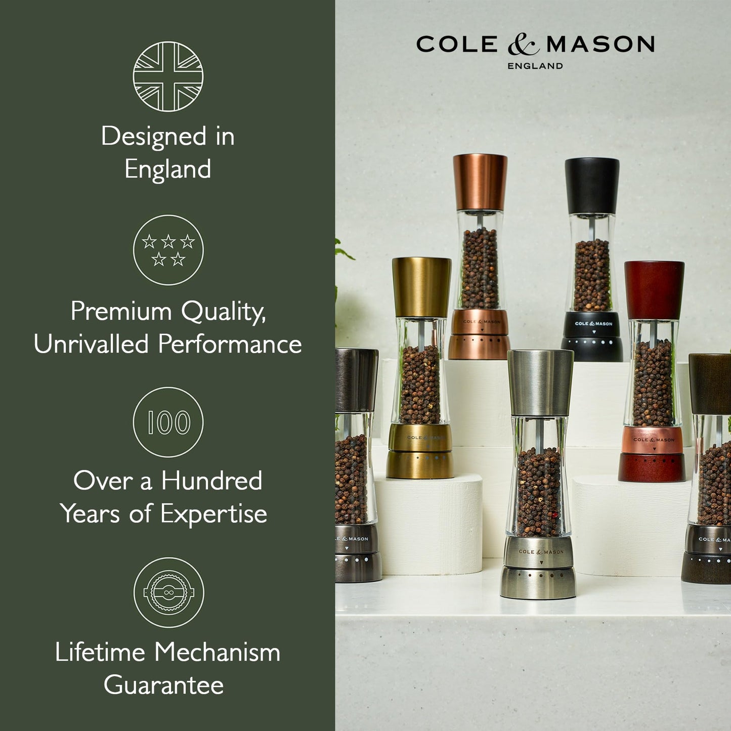 Cole & Mason Derwent Salt and Pepper Grinder Set - Refillable Salt & Pepper Grinder Set with Gourmet Precision Mechanisms - Kitchen Accessories for Cooking - Gift Set, Iron Grey
