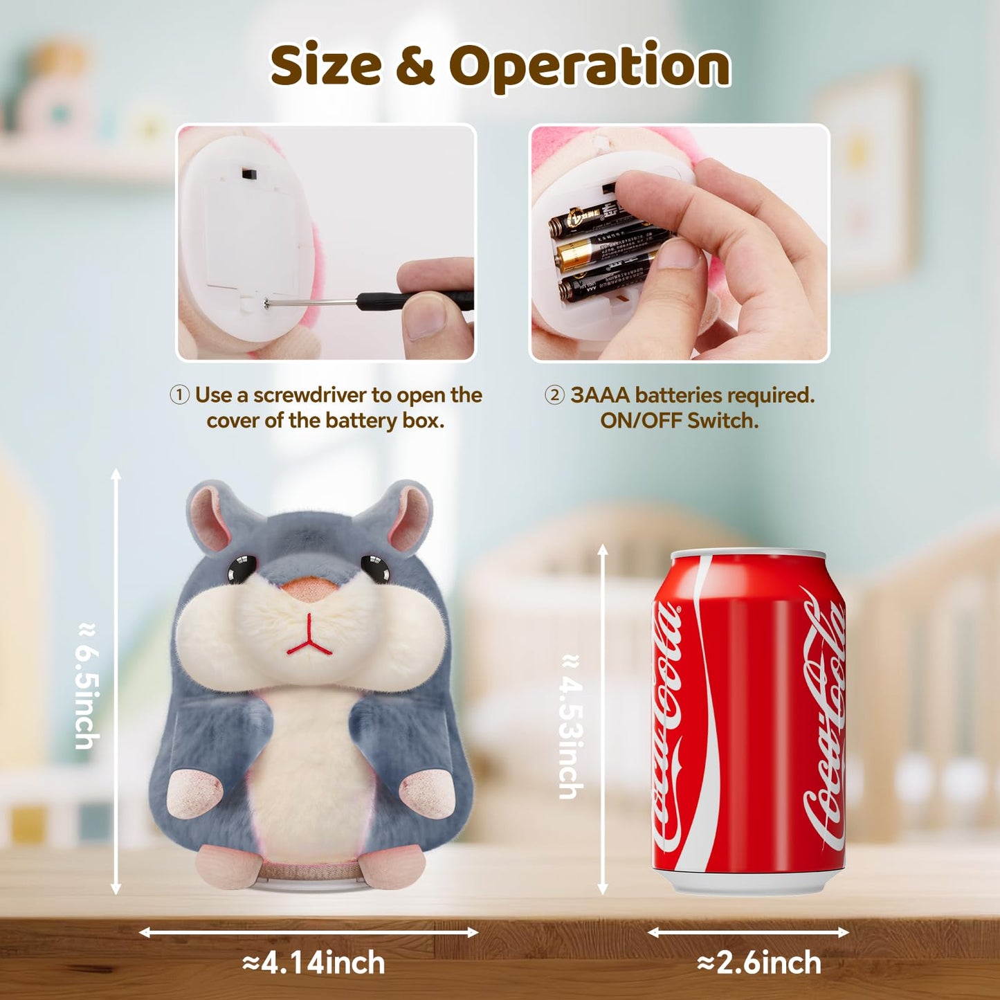SANJOIN Kids Toddler Toys for Ages 2-4, Talking Hamster Repeats What You Say, Interactive Plush Repeating Toy for 2 3 4 5 6 8 Year Old Boy Girl Birthday Gift (Gray)