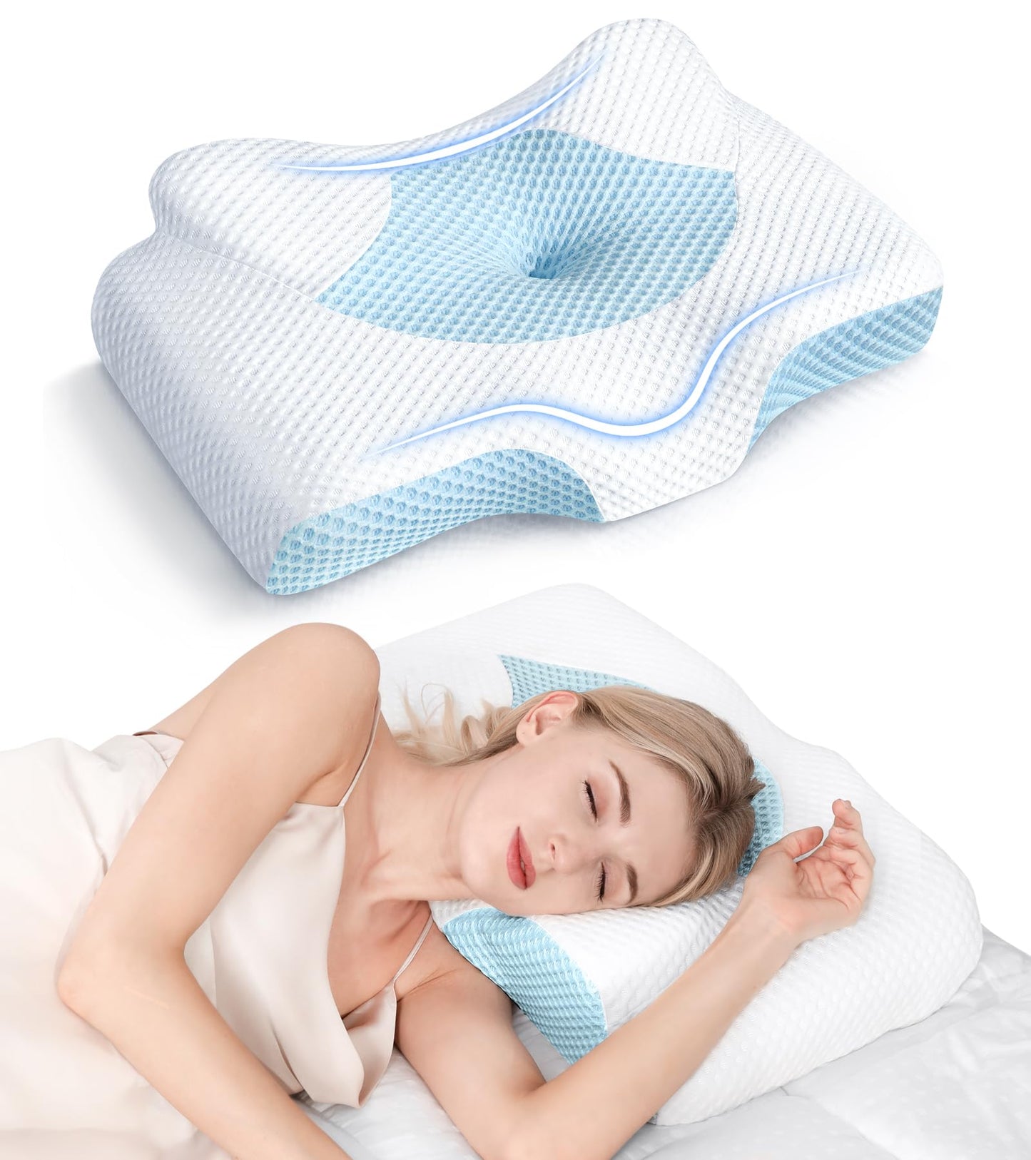 Osteo Cervical Pillow for Neck Pain Relief, Hollow Design Odorless Memory Foam Pillows with Cooling Case, Adjustable Orthopedic Bed Pillow for Sleeping, Support for Side Back Sleepers