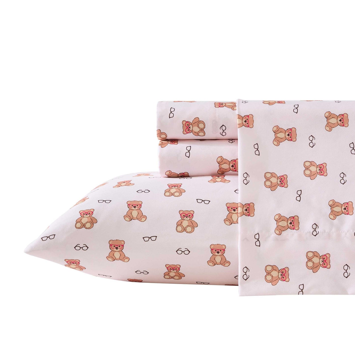 Betsey Johnson - Queen Size Sheet Set, Nerdy Teddies Print Microfiber Bedding with Deep Pocket Fitted Sheet, Bed Sheets with Matching Pillowcases, Nerdy Teddies Pink