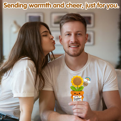 Frabaca Positive Mini Crochet Sunflower Christmas Desk Decor – You are Sunshine – Appreciation Gift for Coworker, Teacher, Friend, Employee – Encouragement Plush for Office, Birthday, Thanksgiving