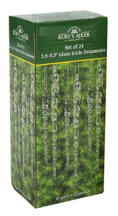Kurt Adler 3.5-5.5 Inch Clear Glass Icicle Ornament Set of 24 Pieces