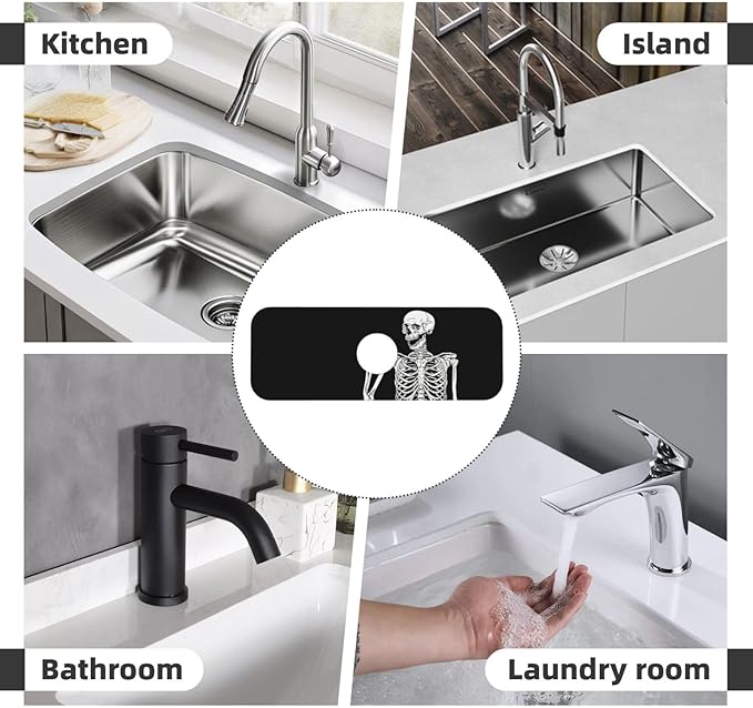 Black Funny Skull Human Skeleton Halloween Kitchen Sink Splash Guard Faucet Mat