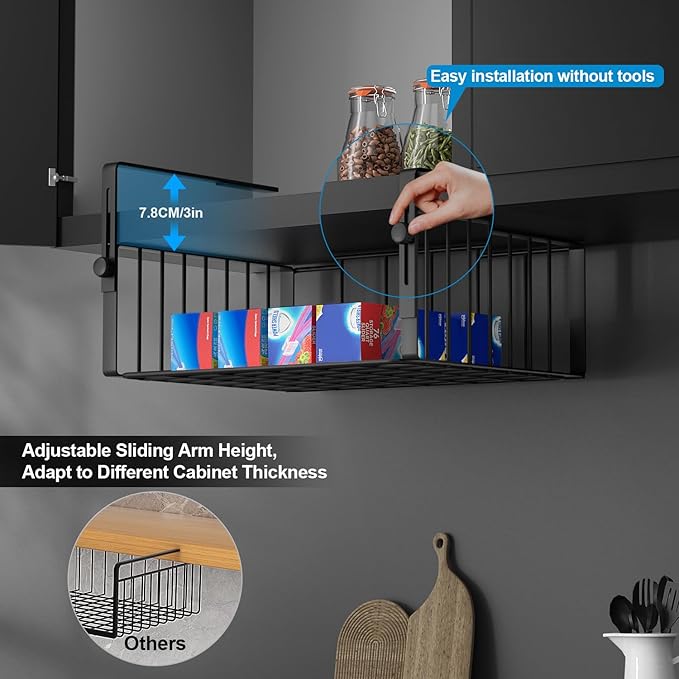2Pack Under Shelf Basket Organizer, Adjustable Hanging Holder Storage