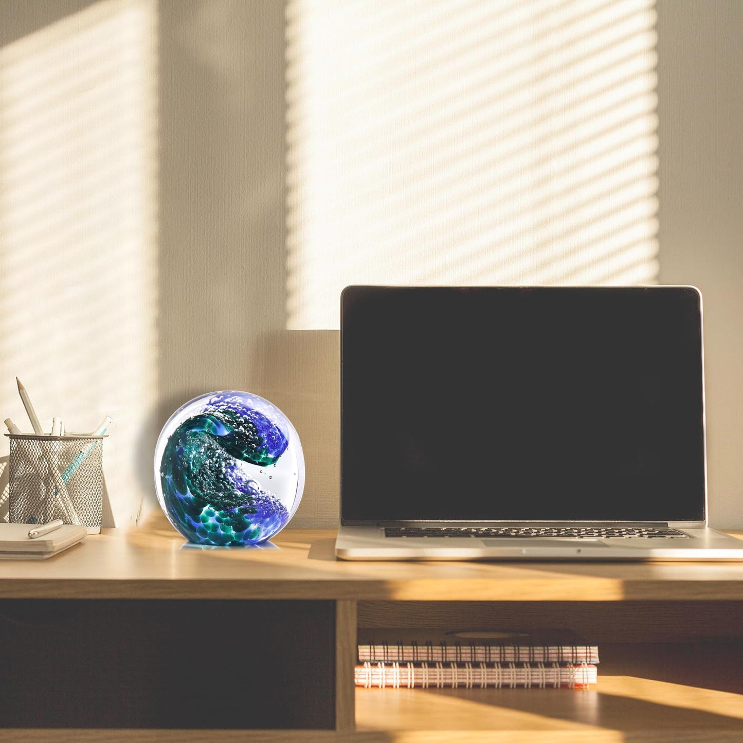 LCCCK Hand Blown Glass Ocean Waves Glass Ball Beach Office Decor, Blue Glass Paperweight Ideal Beach Decorations for Home, Suitability Seaside Villa Aquarium Ocean Lover's Gift