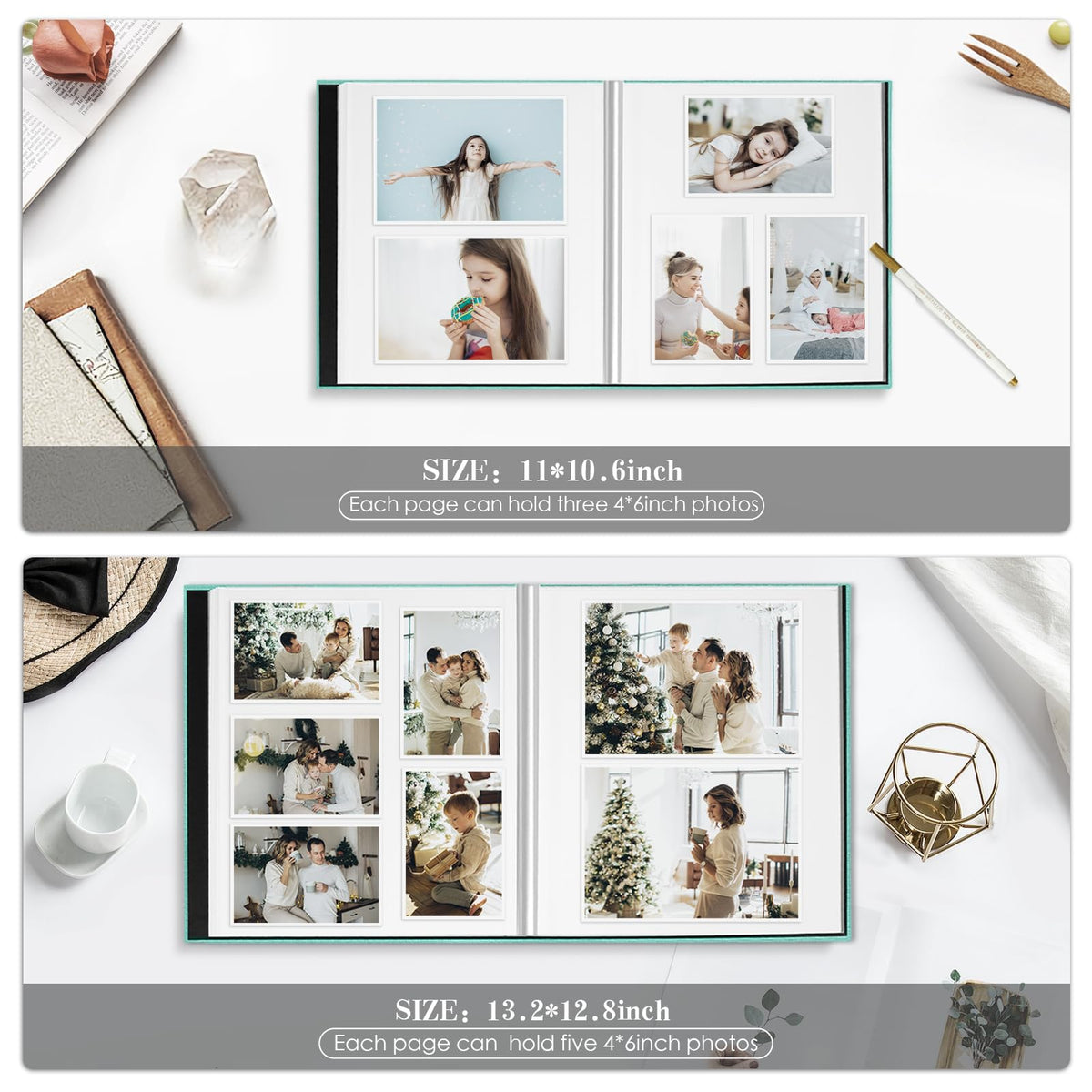 Spbapr Large Photo Album Self Adhesive 3x5 4x6 5x7 8x10 Pictures Magnetic Scrapbook 40 Blank Pages Linen Cover DIY Album with A Metal Pen