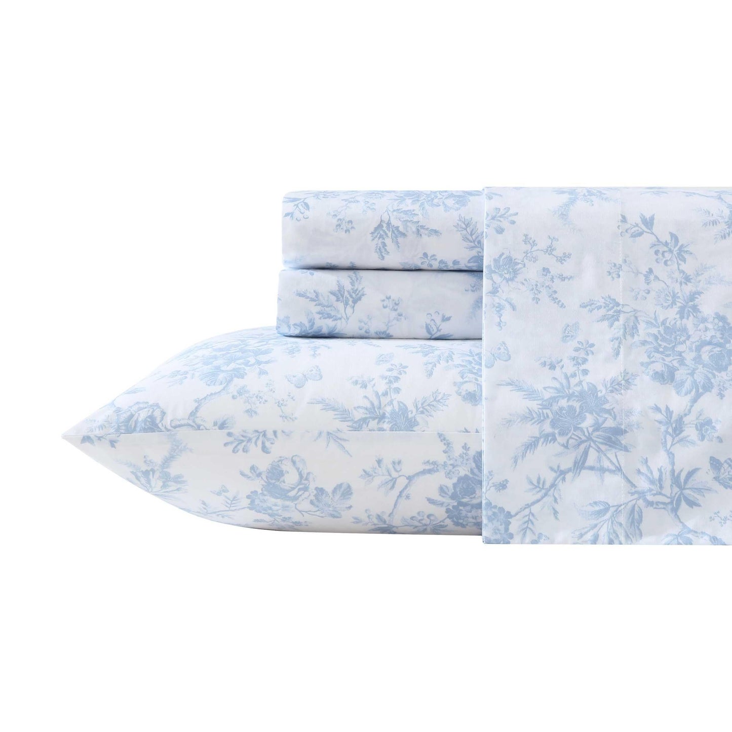 Laura Ashley - King Sheet Set, Crisp & Cool Cotton Percale Bedding with Deep Pockets, Lightweight for Year Round Comfort, Bed Sheets with Matching Pillowcases (Walled Garden Blue)