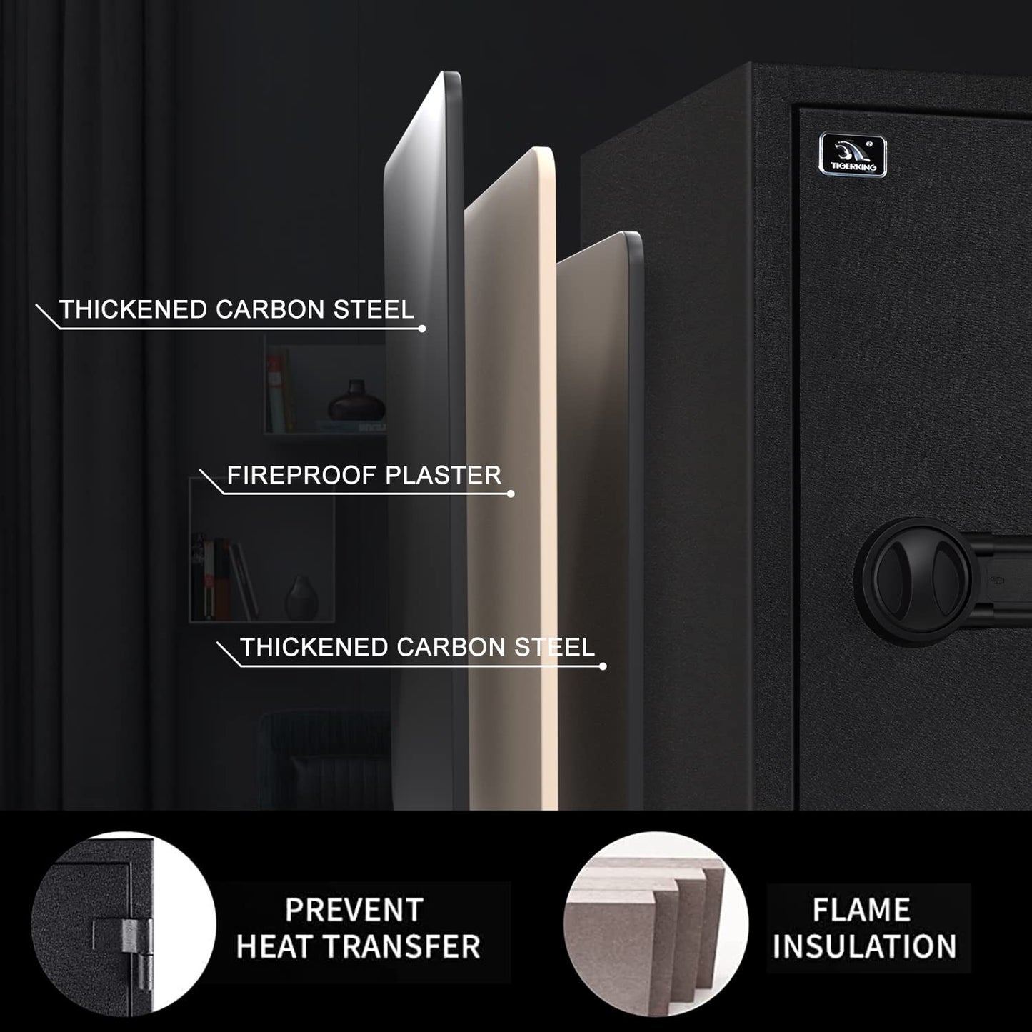TIGERKING Fireproof Safe, 3.47 Cubic Feet Safe Box, Large Steel Money Safe Home Safes with Digital Lock for Home and Office