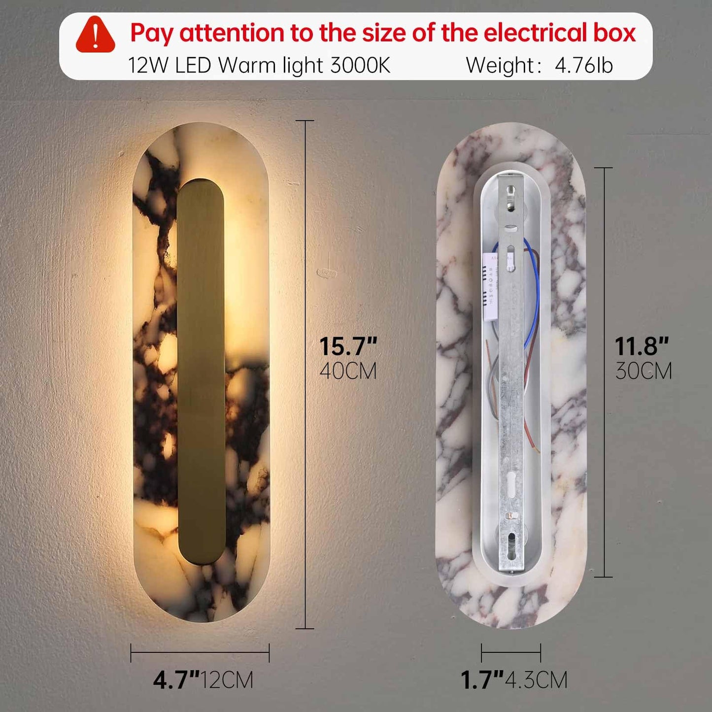 YMDHFS Alabaster Wall Sconce Oval Marble Wall Mount Light Gold Design Bathroom Vanity Light Natural Stone LED Warm Light for Living Room Bedroom Dining Room Hallway Indoor Lighting