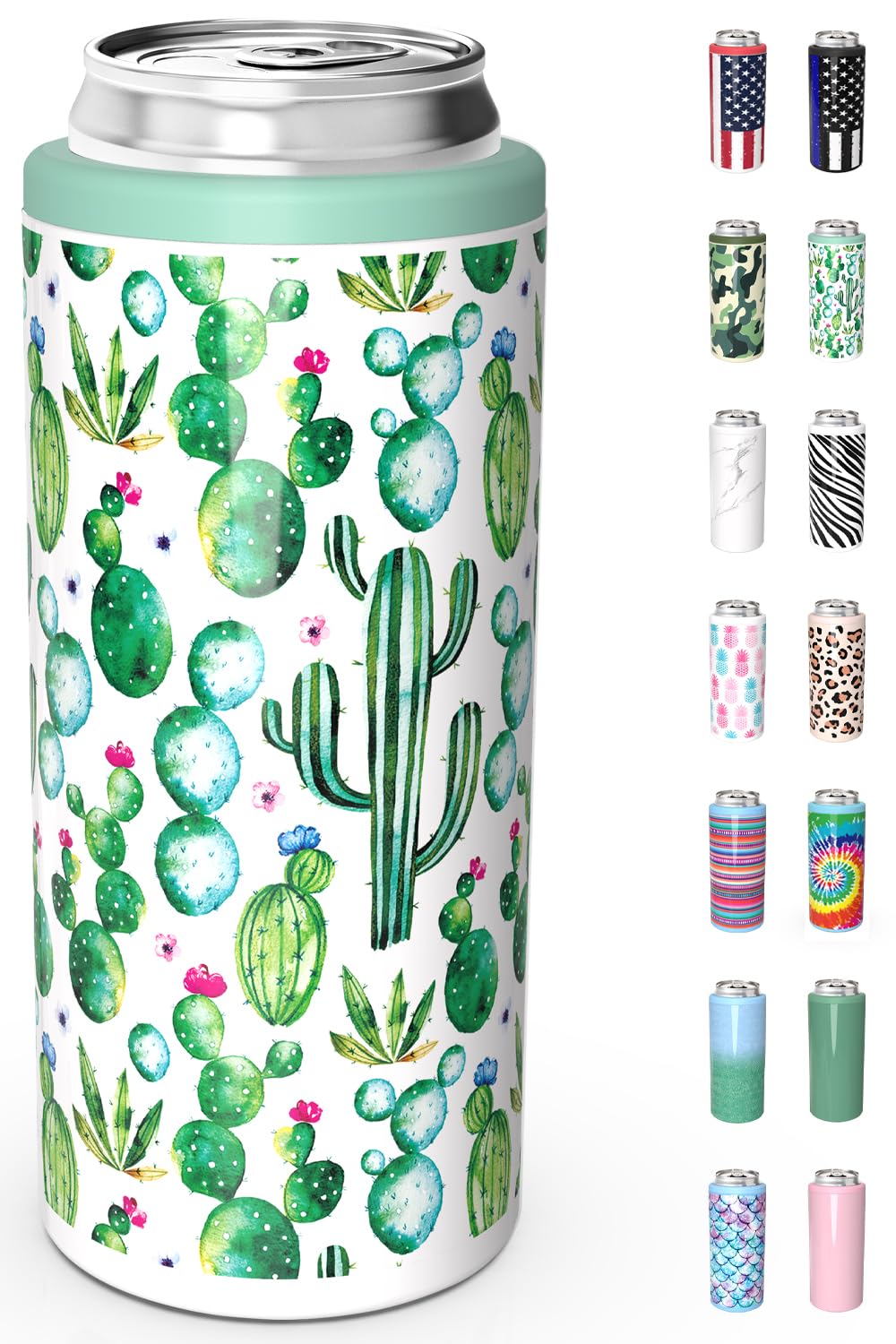 TILUCK Skinny Can Cooler for Slim Beer & Hard Seltzer, Stainless Steel, Doucle-Walled Stainless Steel Insulated Slim Cans, Standard 12 oz (Cactus)