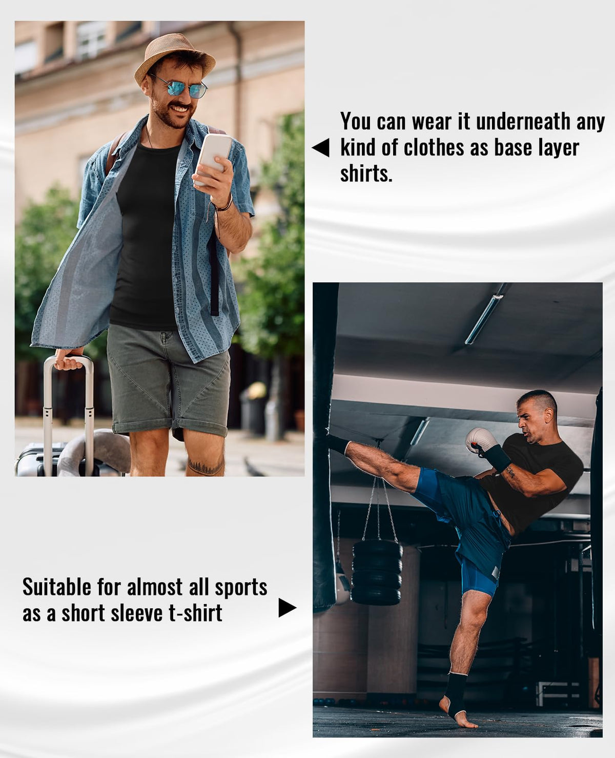 Niksa Men's Compression Shirts 1 Pack, Compression Shirts for Men Short Sleeve Athletic, Quick-Drying Workout T Shirts Base Layer Undershirt Black