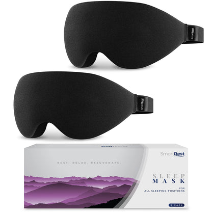 Sleep Mask [2 Pack] - Eye Mask for Sleeping - Patented, Contoured, 100% Blackout, Zero Pressure Sleeping Masks for Women and Men, Blindfold and Eye Covers - S2 Black