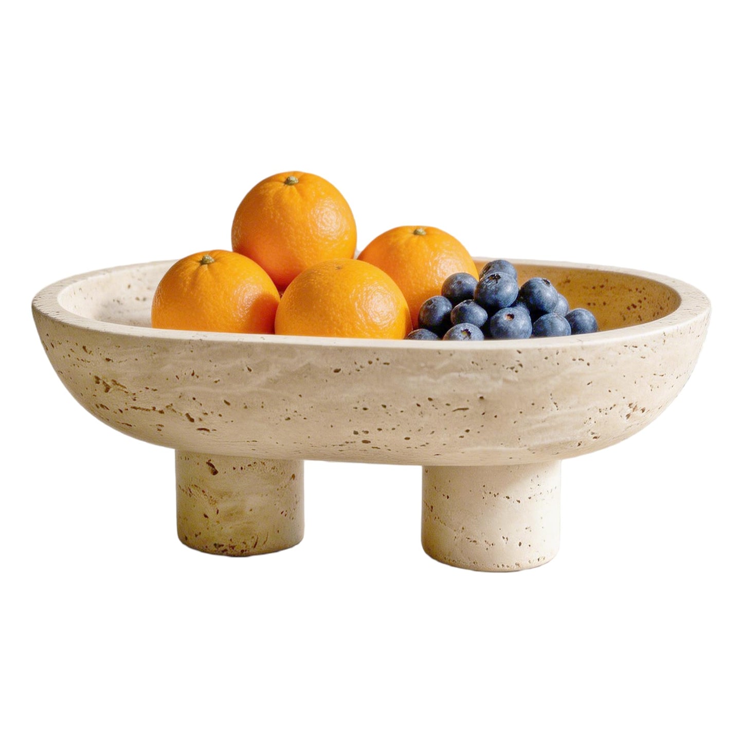 GEOONA Natural Travertine Fruit Bowl, Multi-Functional Oval Stone Tray with Two Elevated Legs, Decorative Organizer for Fruit, Jewelry, Keys in Kitchen, Living Room, Entryway