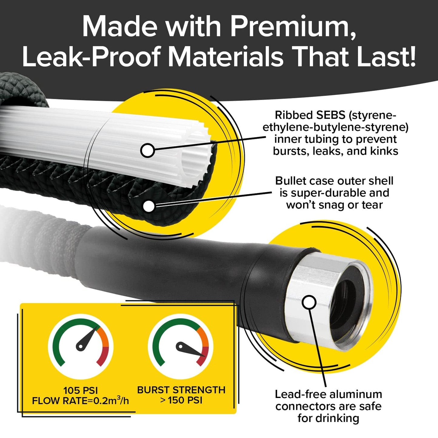 Pocket Hose Silver Bullet 25 ft Turbo Shot Nozzle Multiple Spray Patterns Expandable Garden Hose 3/4 in Solid Aluminum Fittings Lead-Free Lightweight and No-Kink