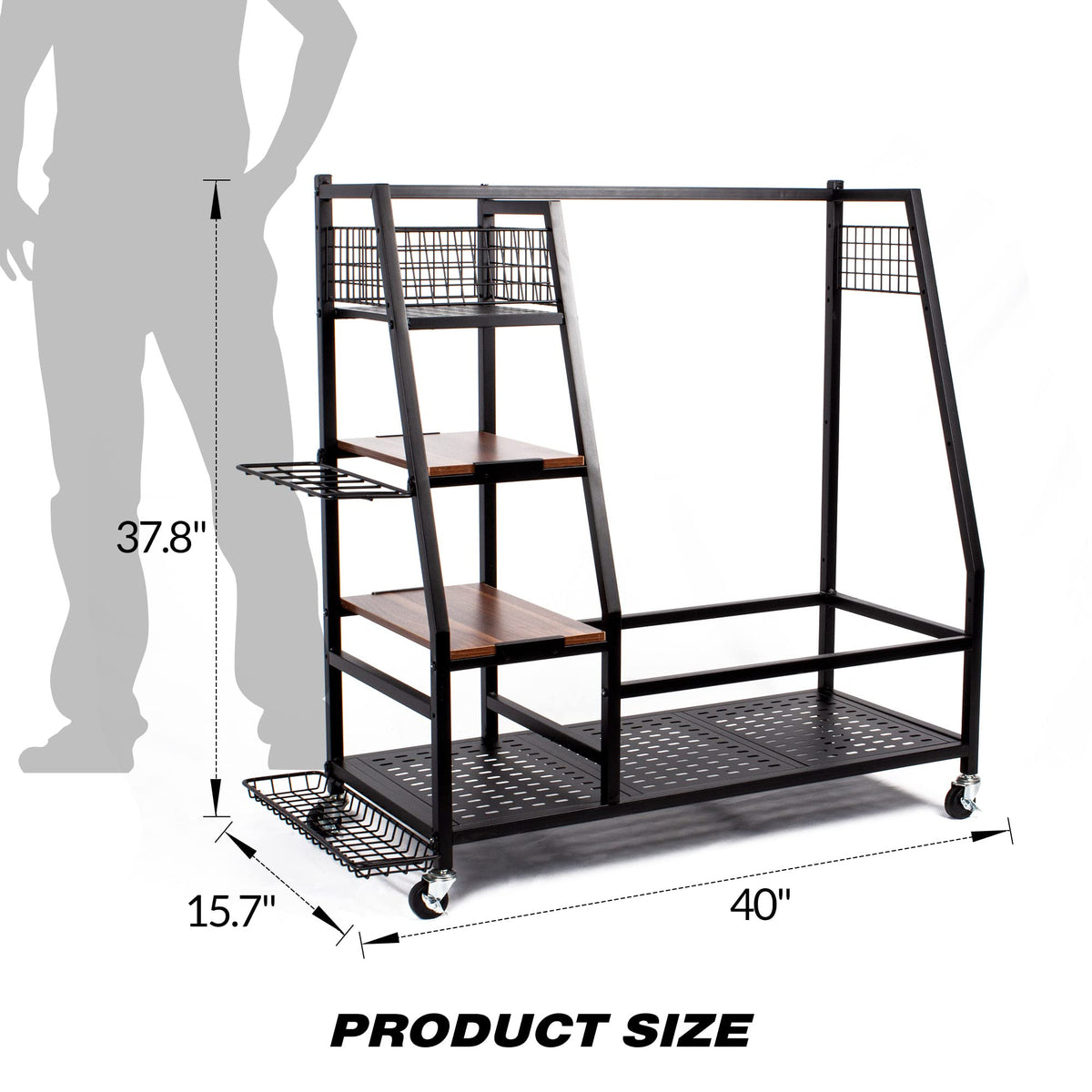 Sttoraboks 2 Golf Bags Storage Garage Organizer, Golf Bag Rack Fits 2 Golf Bags and Golf Equipment Accessories, Golf Club Storage Stand with Wooden Shelf and Lockable Wheels for Garage Indoor Basement