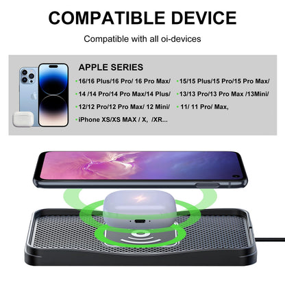 Wireless Car Charger, 15W Max Wireless Charger for Car, Non-Slip Charging Pad Compatible with iPhone 17/16/15/14/13/12, Samsung Galaxy S25-S9 (Type-C)