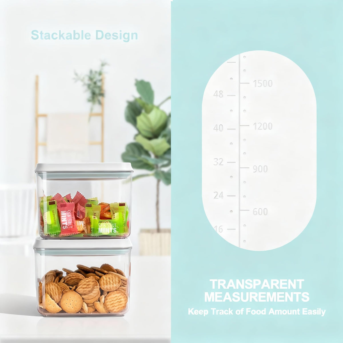 Cozey Daily Pop Containers with Lids - Stackable Airtight Food Storage, Kitchen Pantry Storage Containers for Snacks Candy Salt Herbs Spices BPA-Free (12PCS (1.2 + 2.0 + 2.7 + 3.3 Qt) * 3)