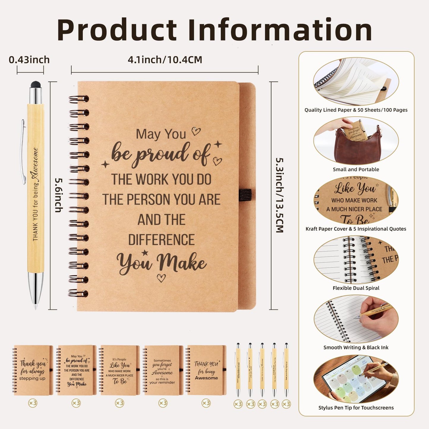 30Pcs/15-Set Employee Appreciation Gifts Bulk, 15 Inspirational Notebooks & 15 Motivational Pens, Appreciation Gift for Coworkers,Teachers, Nurse, Volunteer, Housekeeping, DSP, Team, Gifts for Office