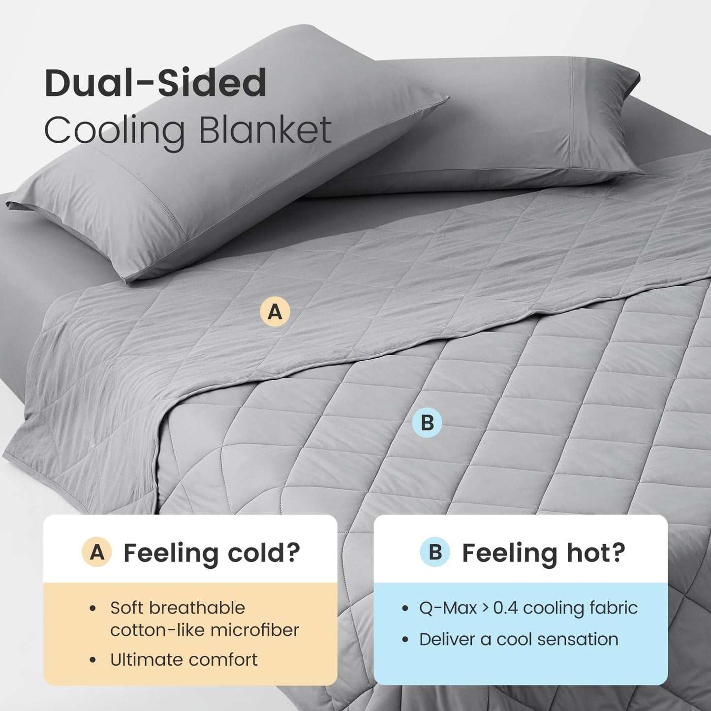 Cozy Bliss Cooling Blanket for Hot Sleepers Queen Size, Q-Max 0.45 Cooling Comfort, Cold Blankets for Night Sweats Sleeping, Ultra-Cool Lightweight Breathable Blanket for Bed, Glacial Grey
