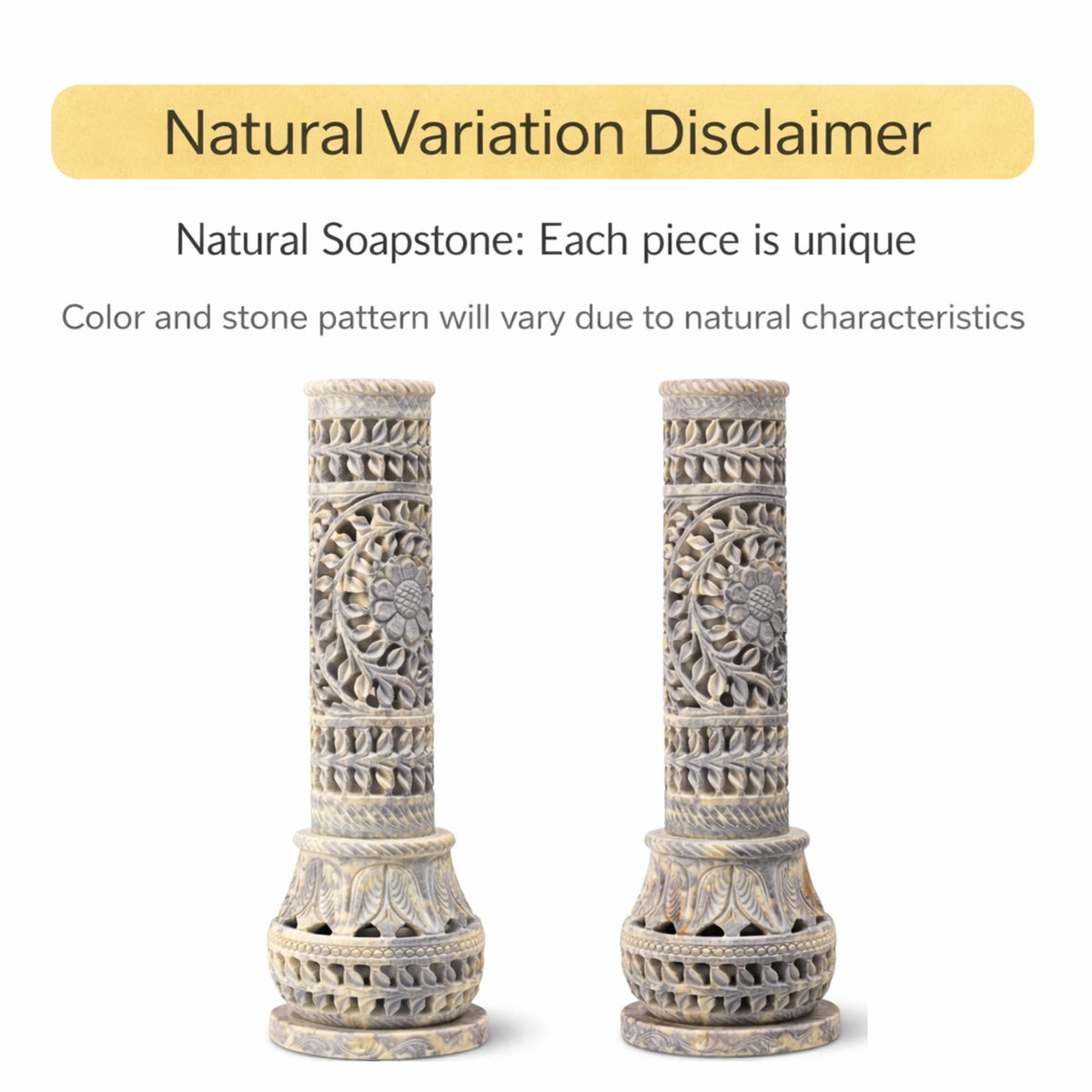 Carry Me Marble Soapstone Incense Stick Holder | Candle Burner | Tea Light Stand - Perfect Handmade Bottle Tower. Decorative Floral Carving for Gifting - Home and Office Decor - (3x3x10.5 Inches)