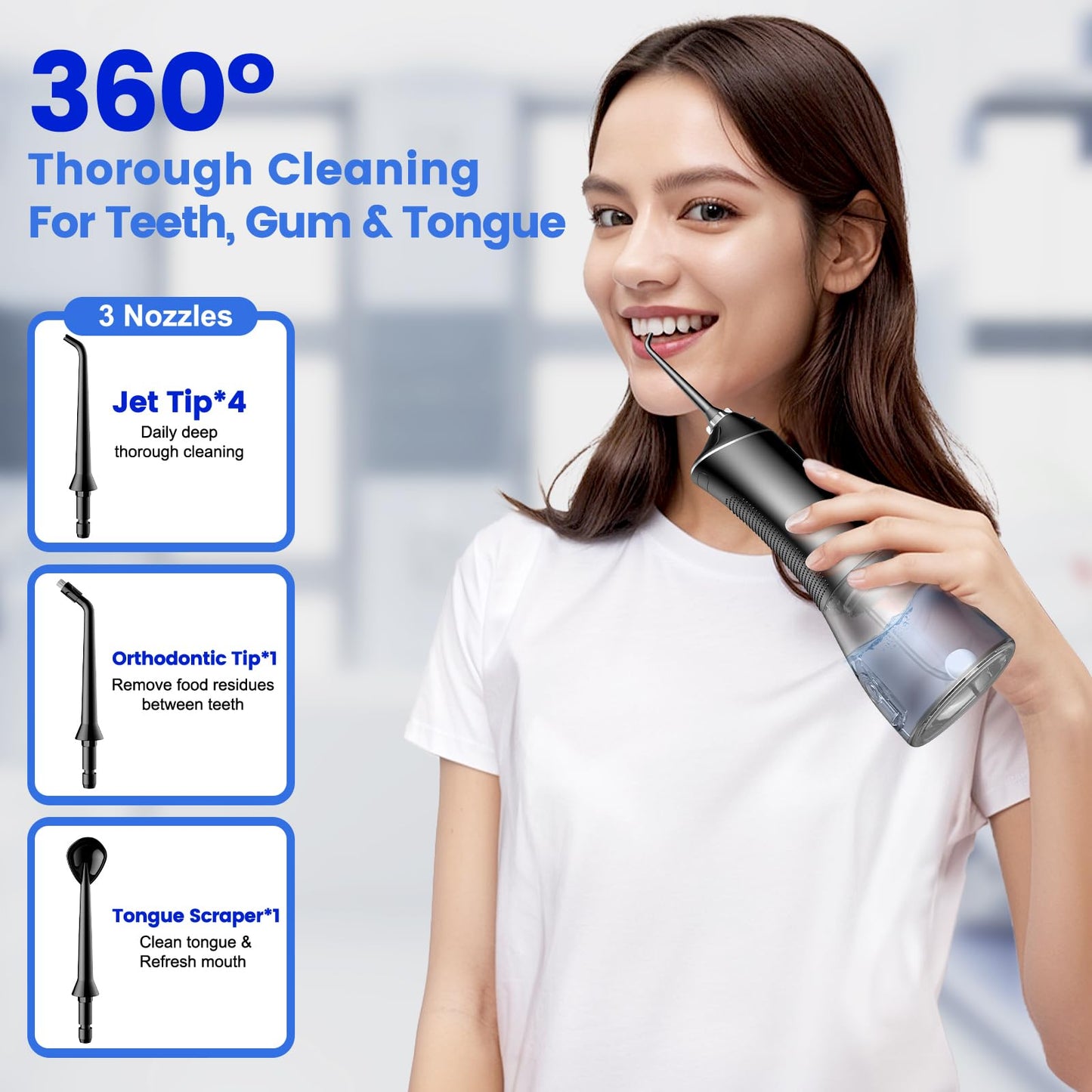 Water Flosser for Teeth Cleaning and Flossing, 5 Modes Rechargeable Cordless Oral Irrigator 320ml Water Tank Teeth Cleaner, IPX7 Waterproof Portable Electric Dentel Flossers for Home and Travel,Pink