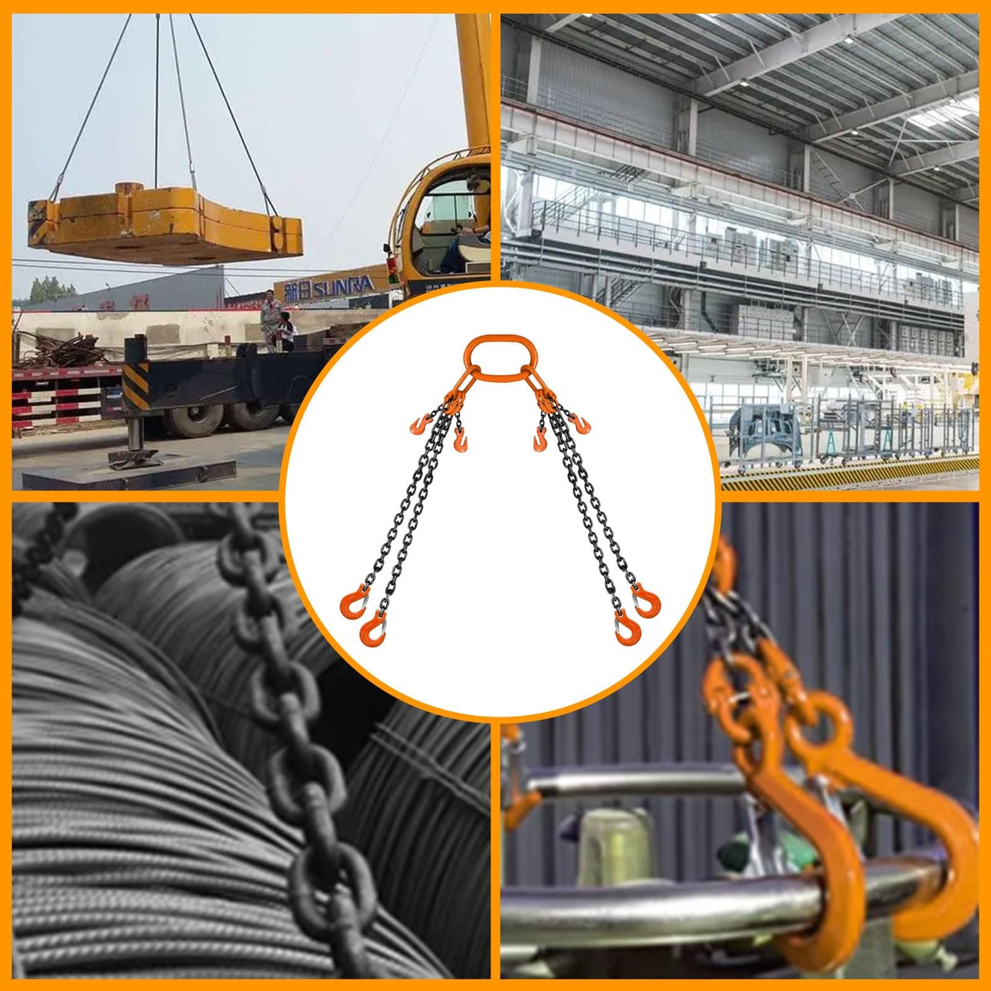 SALUINOKI Lift Chain Sling with Hooks 10Ft 4 Way x 5/16 inch 11000lbs 5 Ton for Chains Lifting