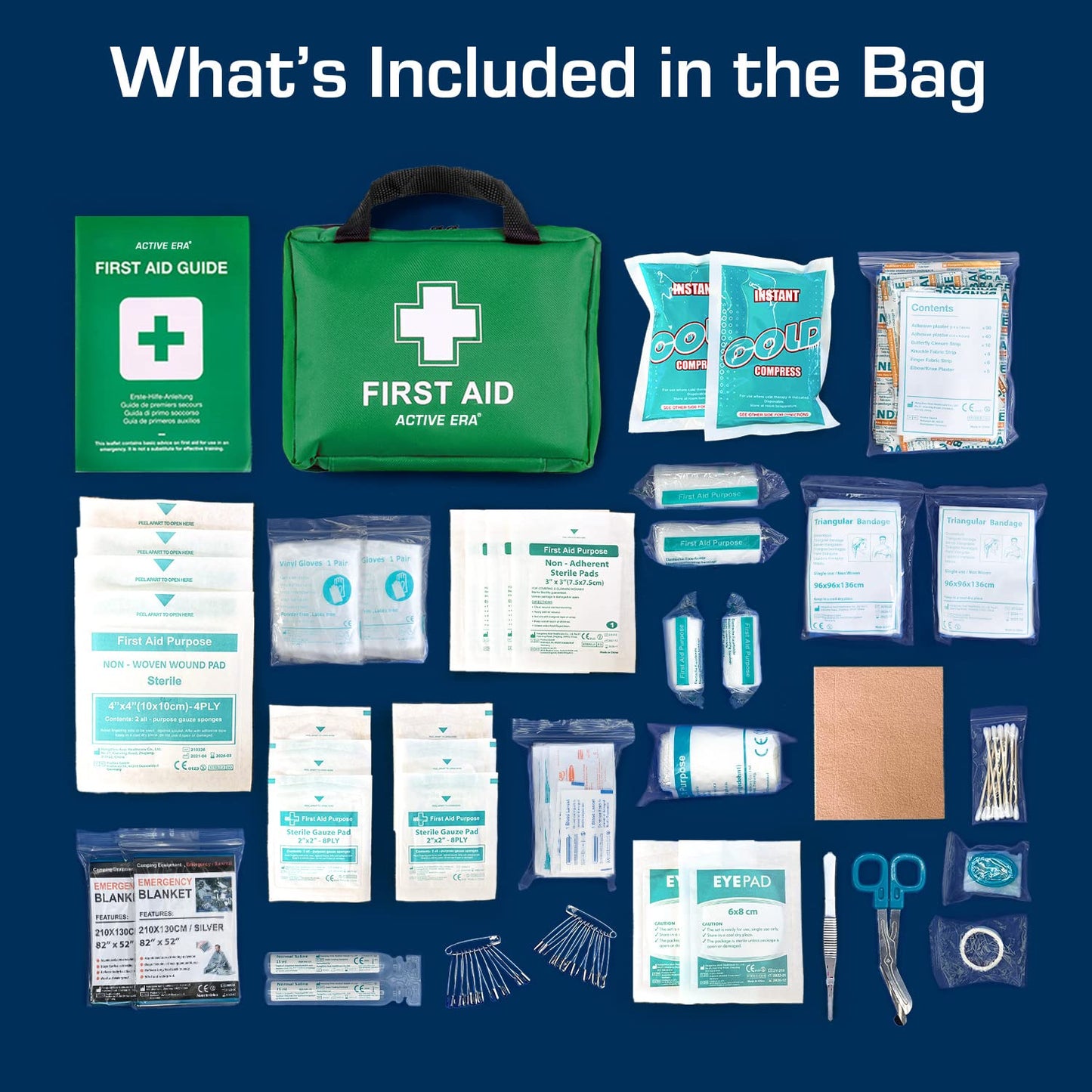 220 Piece Premium First Aid Kit Bag - Includes Eyewash, 2 x Cold (Ice) Packs and Emergency Blanket for Home, Office, Car, Caravan, Workplace, Travel and Sports