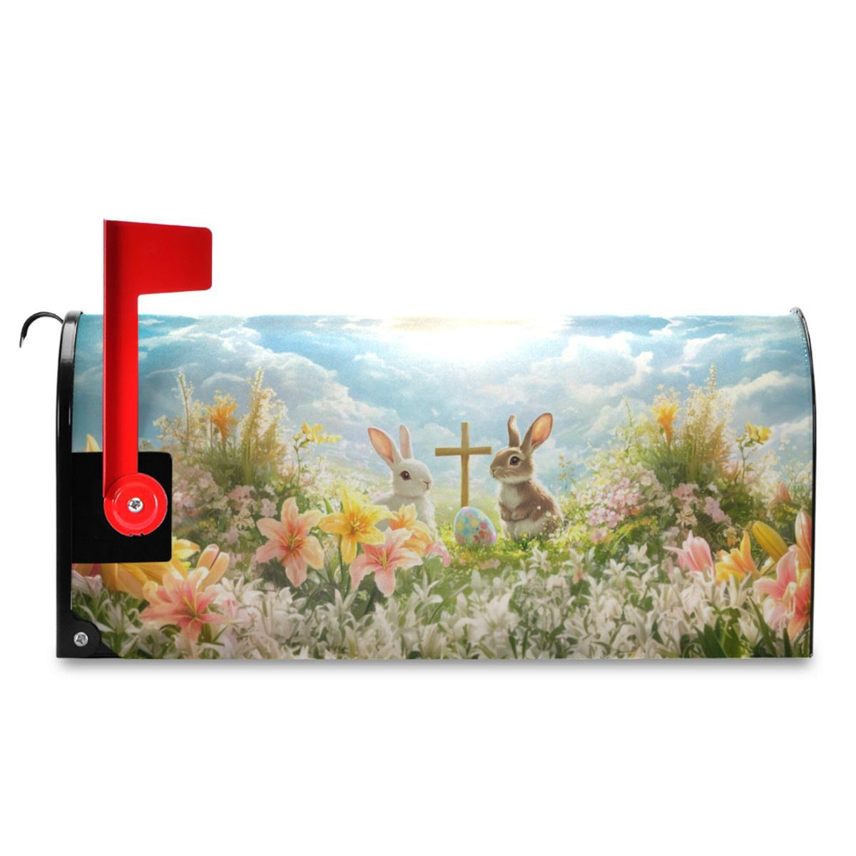 Wamika Happy Easter Day Eggs Bunny Mailbox Cover Standard Size Welcome Spring Flowers Lily Magnetic Mailbox Covers Garden Yard Porch Mail Boxes Cover Holiday Decorations 21" L x 25" W