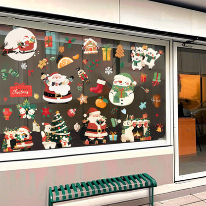 Wothfav 143 Pcs Christmas Decorations, 9 Sheets Christmas Window Clings for Glass, Santa Snowman Bears Xmas Stickers, Holiday Window Decals for Indoor Home Party Decor