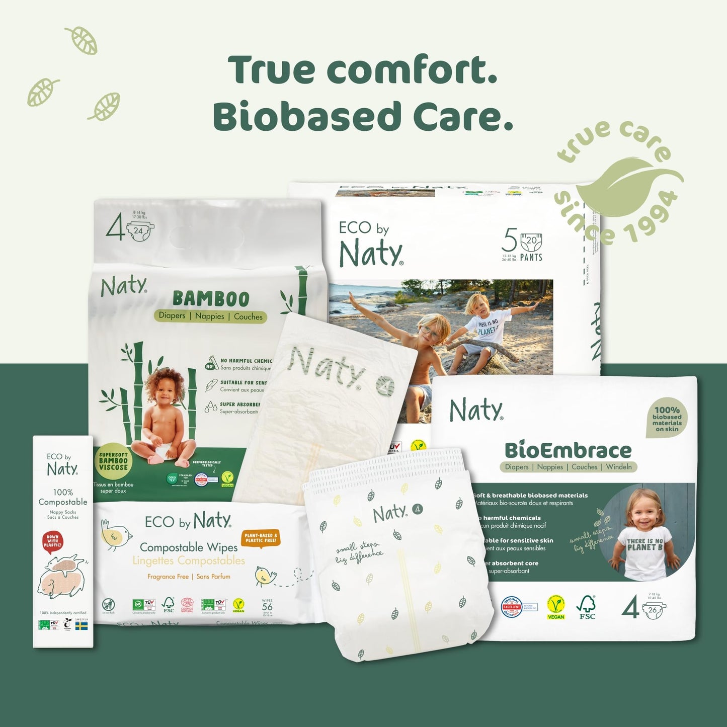 Eco by Naty Eco-Friendly Baby Nappies - 100% Plant-Based Materials on Skin, Soft, for Sensitive Skin & Super Absorbent (Size 5, 80 Count)