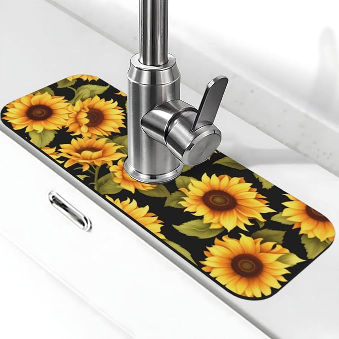 Kitchen Faucet Mat 15 x 5.5 Inch Sunflowers Faucet Draining Mat Farmhouse