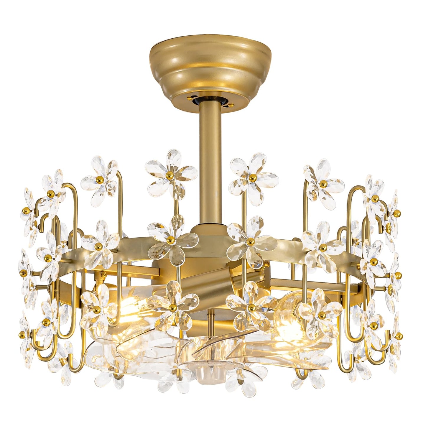 YEDAORL Modern Gold Crystal Fandelier Ceiling Fans with Lights and Remote,Chandelier Fan for Girl's Bedroom,Living Room