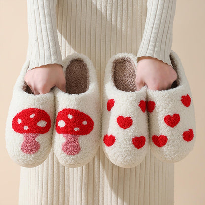 Adisputent House Slippers for Women Indoor and Outdoor,Winter Warm Plush Fuzzy Cow Slippers for Men with Memory Foam,Cozy Soft House Shoes with Non-Slip Sole Z Love Heart 5-6 Women/4-5 Men