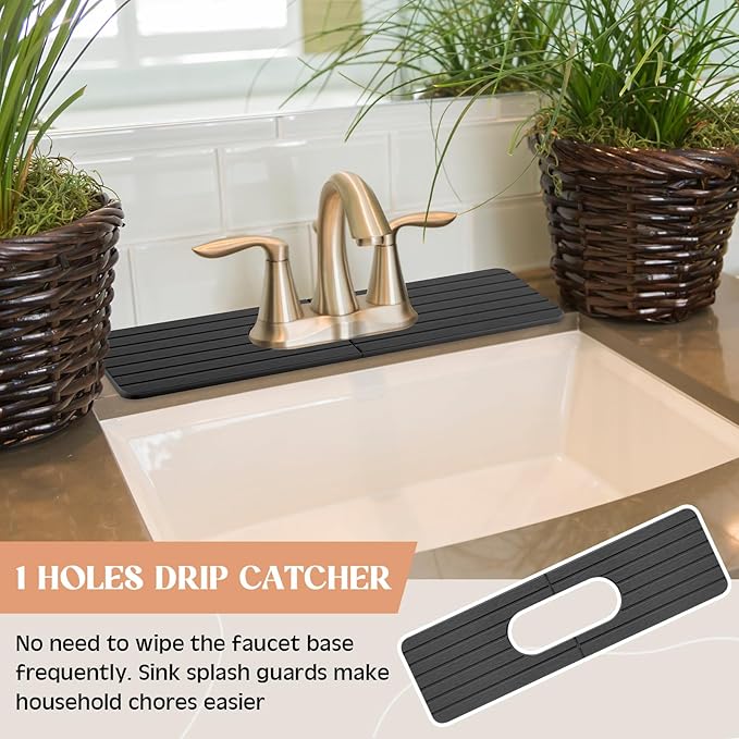 an Oval Hole Gray Faucet Mat for Kitchen Sink Bathroom 17.32" x 4.6" Kitchen